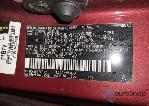 2005 Toyota Sienna Ce from USA, damaged, VIN 5TDZA23C55S385307